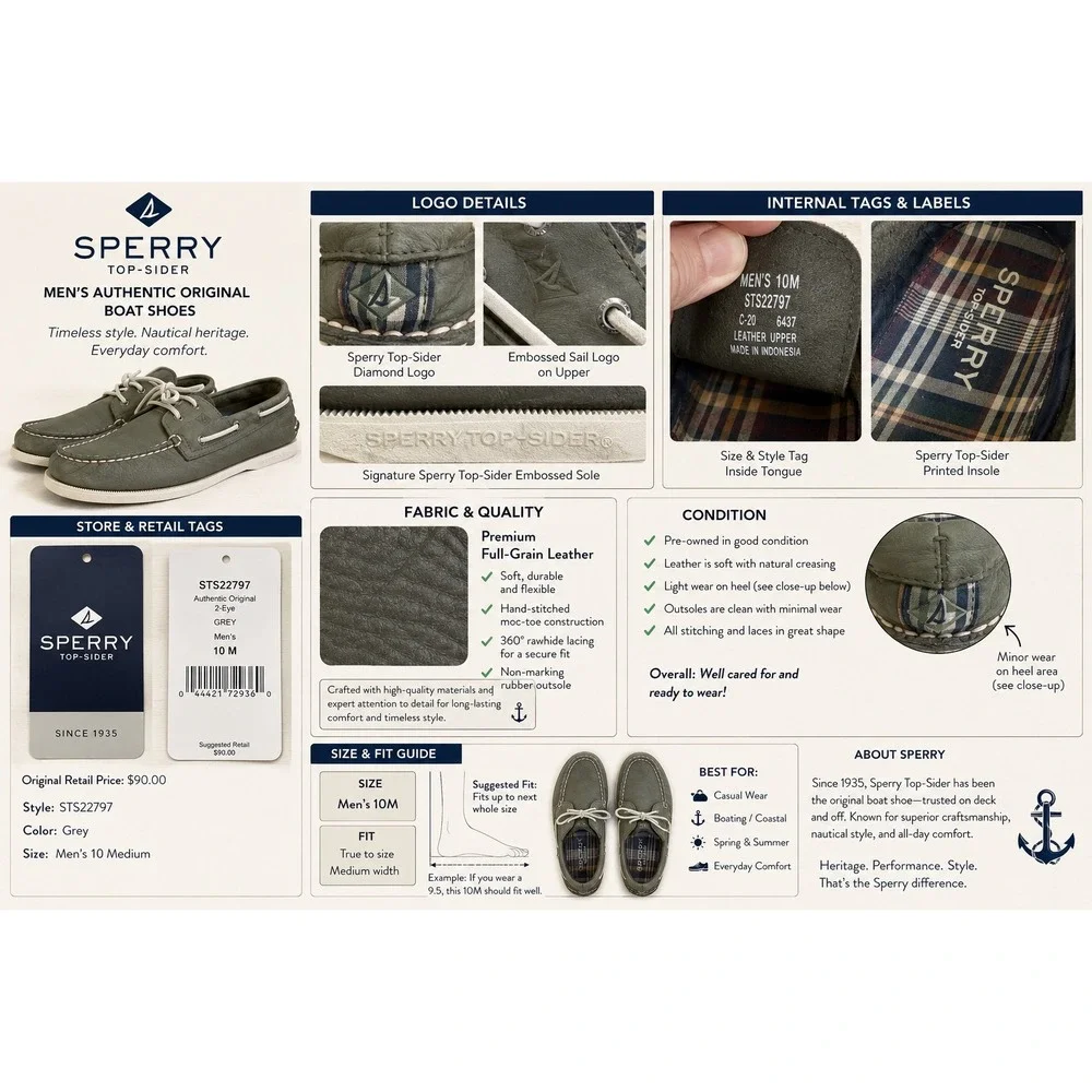 Sperry TopSider Mens Authentic Original 2Eye Grey Leather Boat Shoes STS22797 13